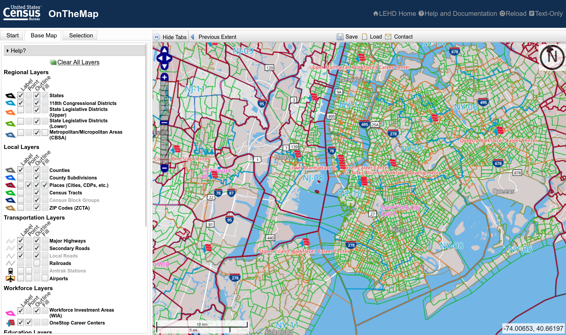 A screenshot from OnTheMap