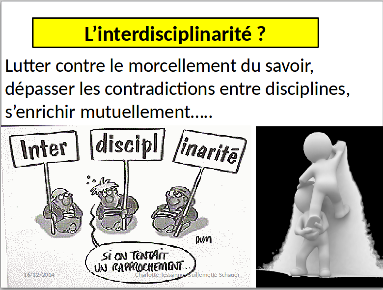 L'interdisciplinarité: lutter
contre le morcellement du savoir, dépasser les contradictions entre disciplines,
s'enrichir mutuellement…